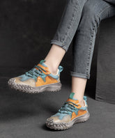 Blaue flache Schuhe Plattform Rindsleder Leder Casual Splicing Lace Up